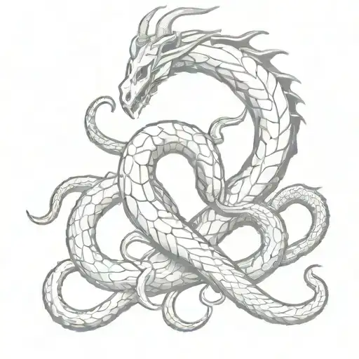 snake and dragon circling bull skull tattoo design idea