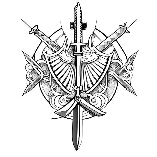 A sword blade for the forearm, the sword blade is made spelling this sentence: The Place Where He Inseerted The Blade tattoo design idea