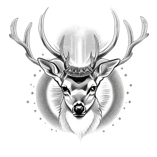An awe-inspiring tattoo of a majestic deer surrounded by a divine halo and rays of light tattoo design idea