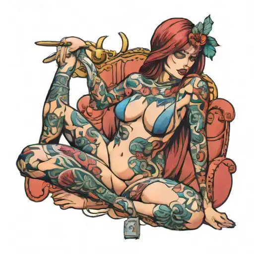 hot chick in a bikini with no head  tattoo design idea