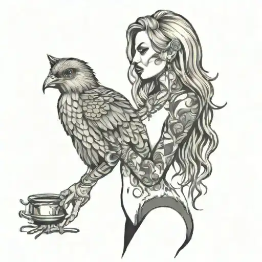 hot chick in a bikini with no head profile holding tattoo design idea