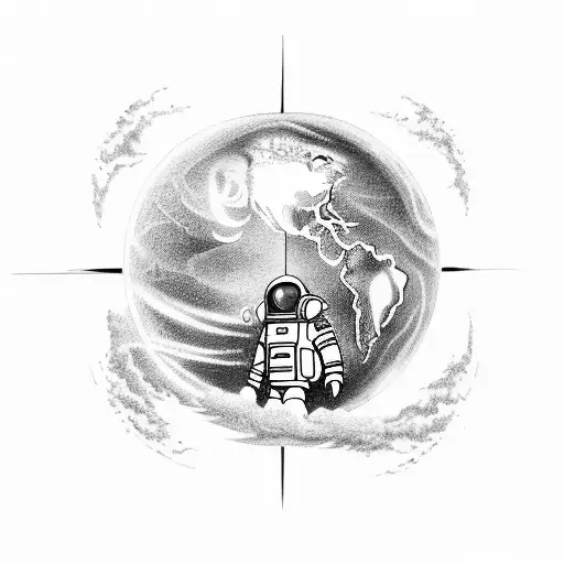 a tattoo of an astronaut looking at the earth exploding, by David Kim, tattoo contest winner, black and gray ink, realis tattoo design idea
