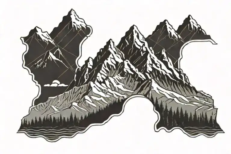 Black and white sillhoute tattoo of mount leconte, mount denali, and Mauna Kea tattoo design idea