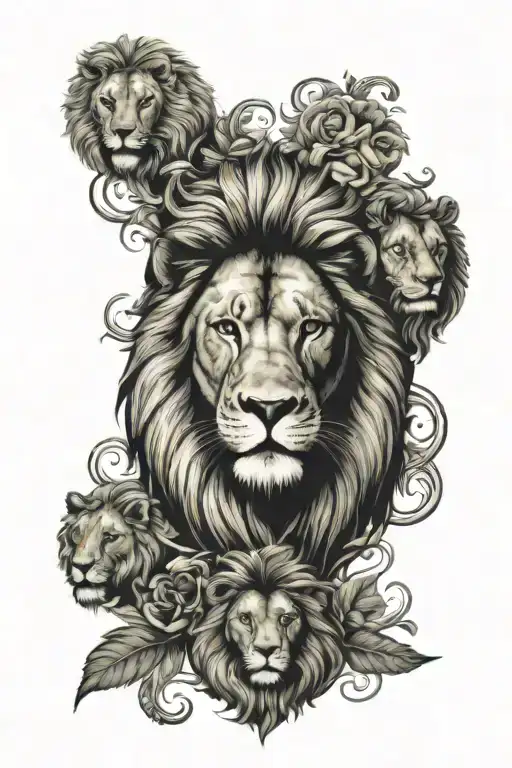 1987 leo zodiac sign and lion head surrounded by four dates tattoo design idea