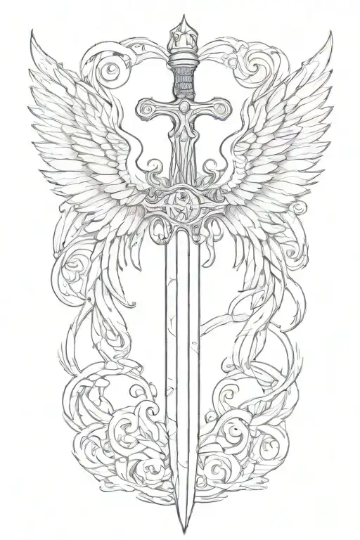 Sword with angel wings tattoo design idea