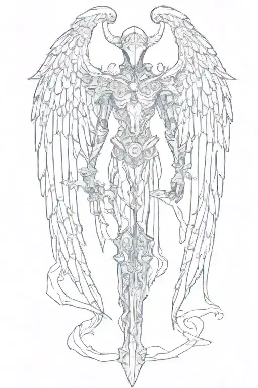 excalibur with angel wings tattoo design idea