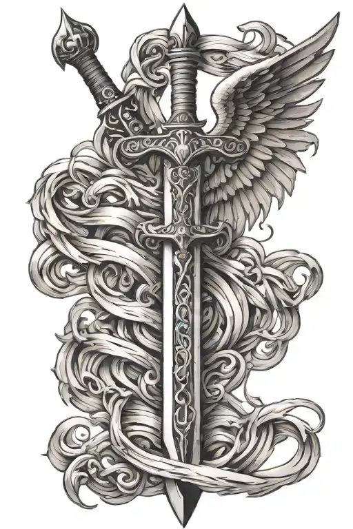 A sword with angel wings  tattoo design idea