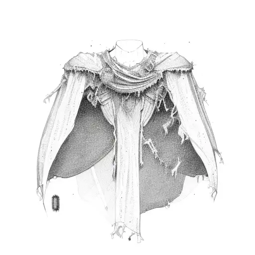 frayed and patched cape tattoo design idea