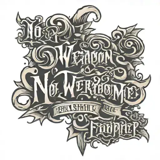 no weapon formed against me shall prosper written on different fonts   tattoo design idea