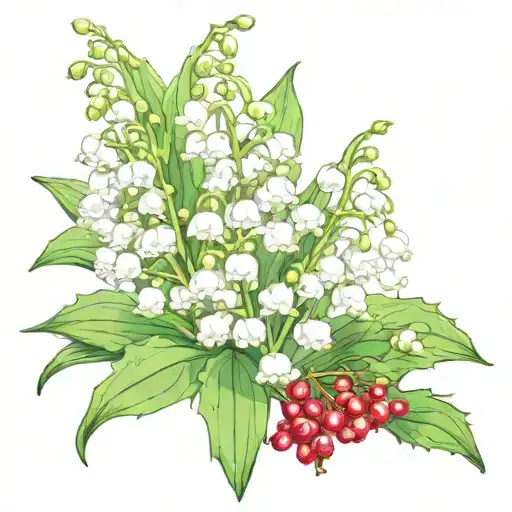 Lilly of the valley with holly flowers and berries tattoo design idea