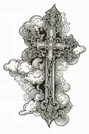 Cross with clouds surrounding freestyle design tattoo design idea