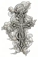 Cross with clouds surrounding freestyle design tattoo design idea