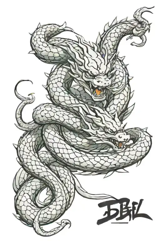 shenlong dragon ball, snake, crossing each other tattoo design idea