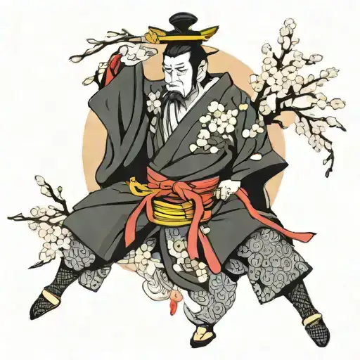 shogun and cherry blossoms  tattoo design idea