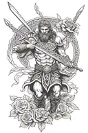 I would like a Celtic male warrior, in a fighting position with a rose (flower) referring to a tribute tattoo design idea