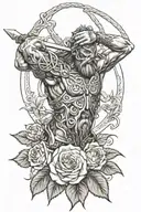 I would like a Celtic male warrior, in a fighting position with a rose (flower) referring to a tribute tattoo design idea