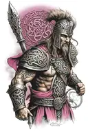 I would like a Celtic warrior, in a fighting position with a pink referring to a tribute tattoo design idea