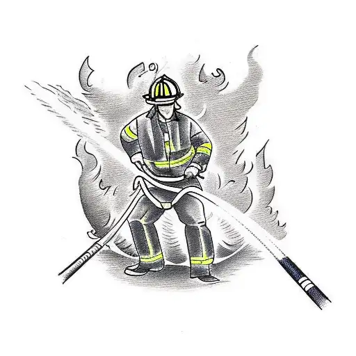 firefighter putting out a fire using a blitz line  tattoo design idea