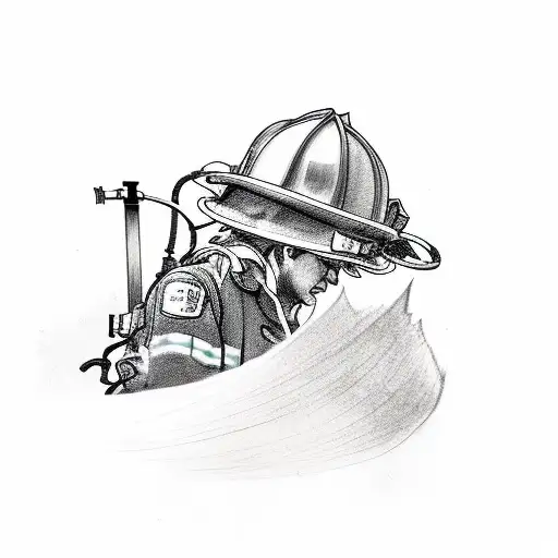 firefighter putting out a fire using a blitz line  tattoo design idea