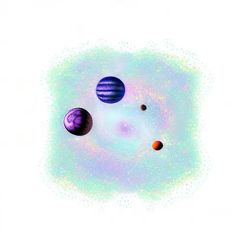 space planets and stars in the shape of the outline of New Zealand .  use purple tattoo design idea