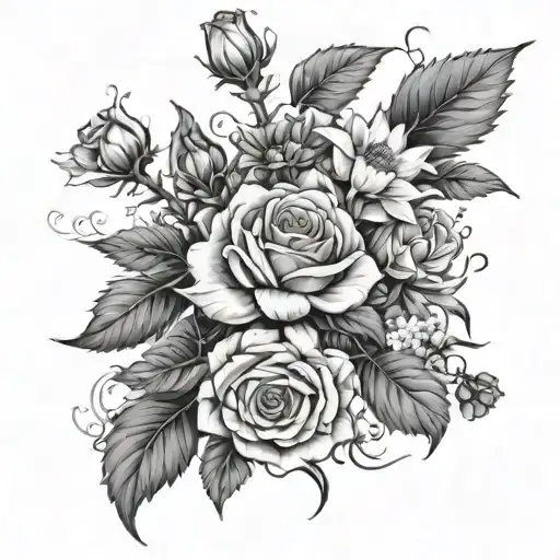 honeysuckle, thistle, Daisies, Sweet Peas, roses, Marigold, Cosmos, white rose,&nbsp;Larkspur & Water Lily   tattoo design idea