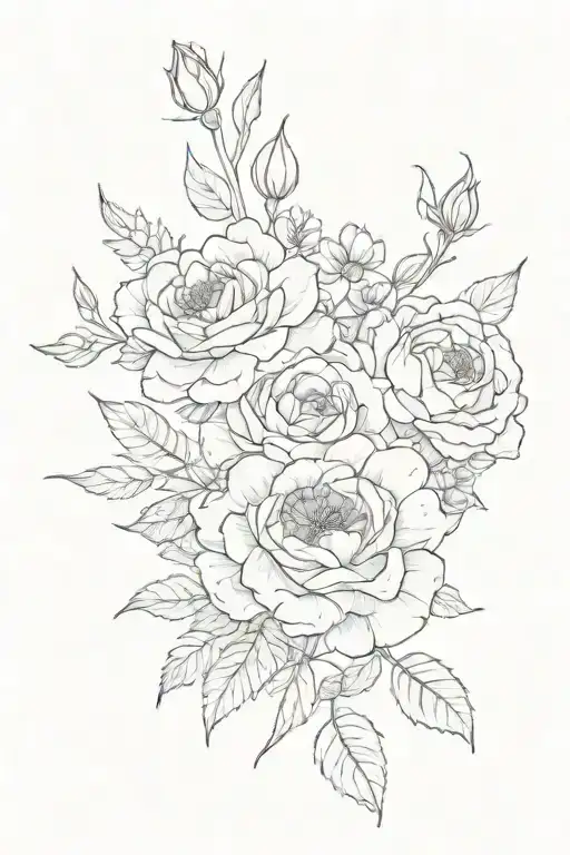 roses, Marigold, Cosmos, tattoo design idea