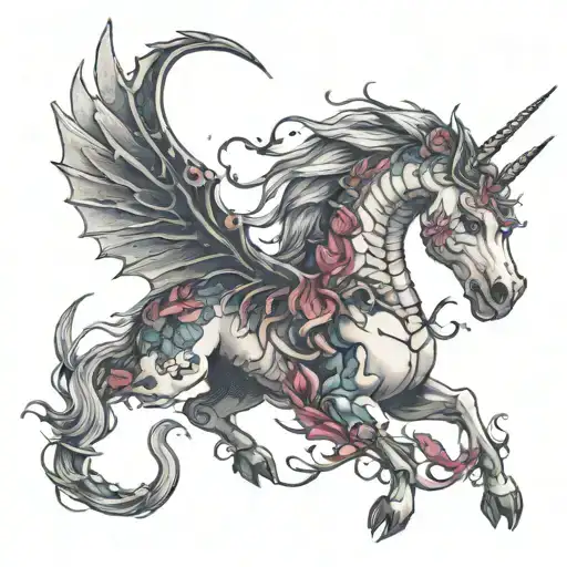 unicorn and dragon skin And the thorns tattoo design idea