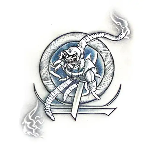 Smoke, Scorpion, Sub Zero, Sektor and Cyrax of Mortal Kombat in a pose tattoo design idea