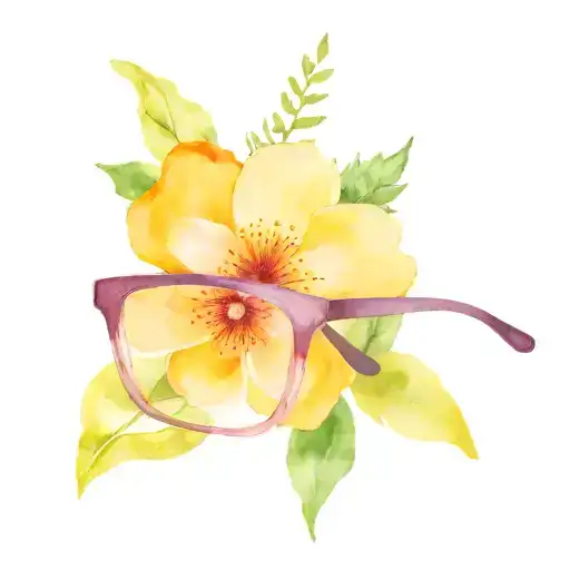 purple eyeglass with colour flower ontop tattoo design idea