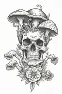 Skull and mushrooms tattoo design idea