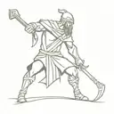 Slavic warrior, with an axe, in battle tattoo design idea