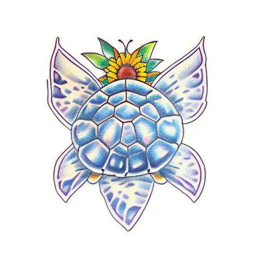 Sea turtle,butterfly,sunflower, tattoo design idea