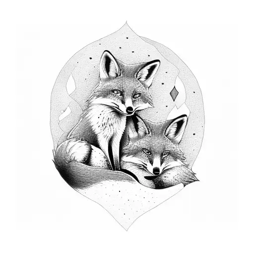 two foxes cuddling together  tattoo design idea