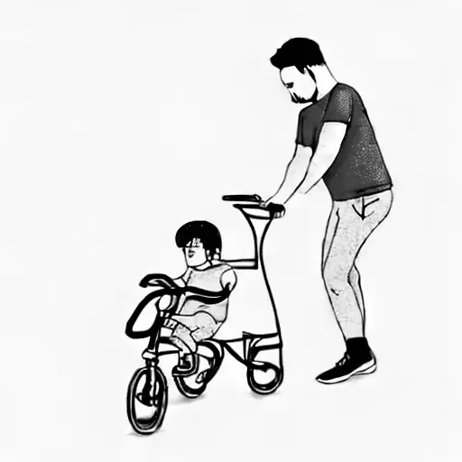 a man pushing a child on a tricycle tattoo design idea