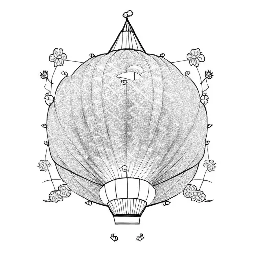 hot air balloon with flowers tattoo design idea