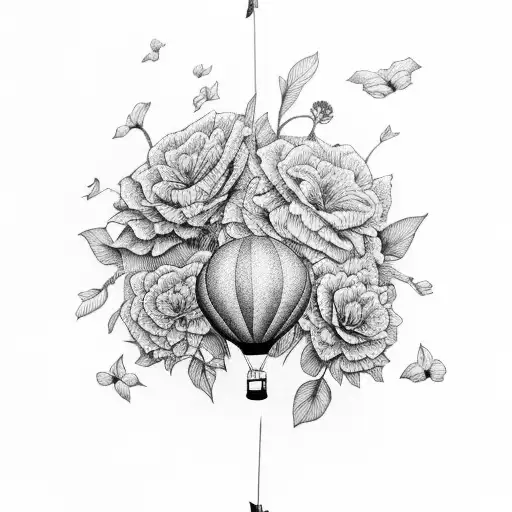 hot air balloon made of flowers  tattoo design idea