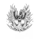 A majestic phoenix rising from a guitar engulfed in flames tattoo design idea