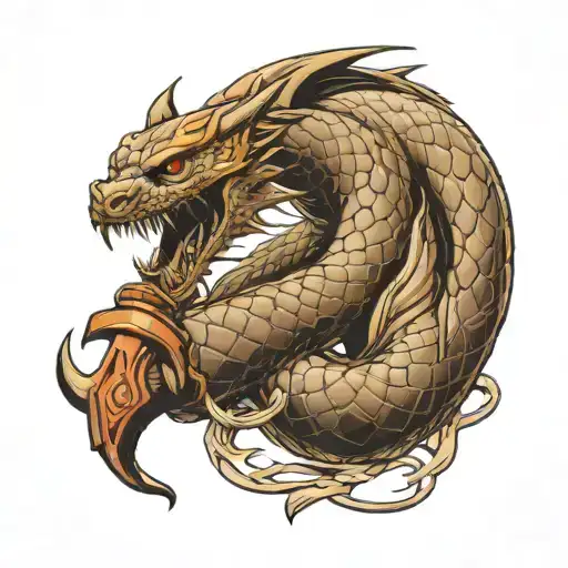 jormungandr and thor hammer ingraved with Runes tattoo design idea