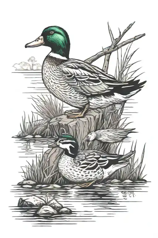 duck hunting and salt water fishing tattoo design idea