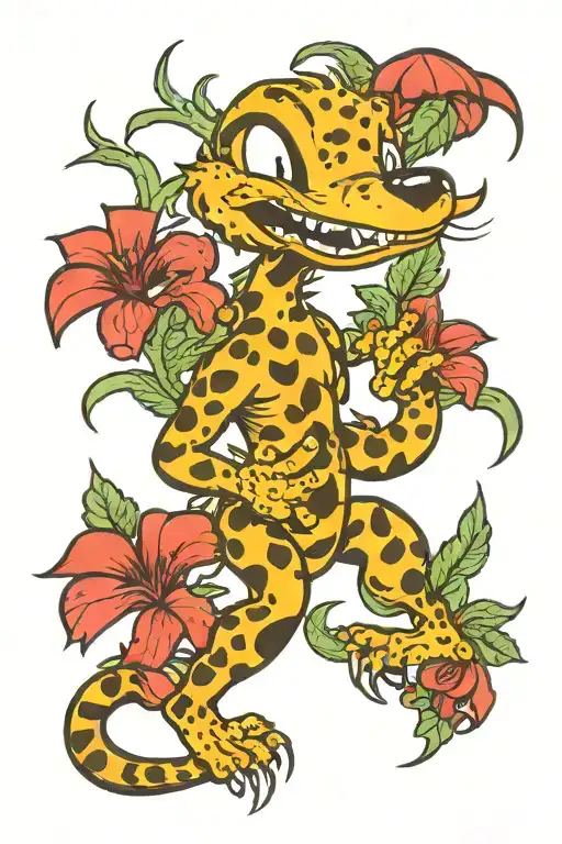 Marsupilami and Weed plant growing together tattoo design idea