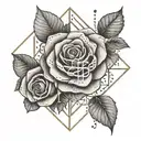 A modern tattoo design featuring a cloud and rose in a geometric style, with the initials of each family member subtly hidden within the design, and the quote 'Forever Connected' written underneath tattoo design idea