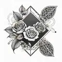A modern tattoo design featuring a cloud and rose in a geometric style, with the initials of each family member subtly hidden within the design, and the quote 'Forever Connected' written underneath tattoo design idea