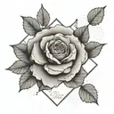A modern tattoo design featuring a cloud and rose in a geometric style, with the initials of each family member subtly hidden within the design, and the quote 'Forever Connected' written underneath tattoo design idea