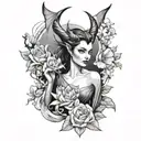 Faries and Maleficent and flowers blooming sleeve tattoo tattoo design idea