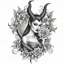 Faries and Maleficent and flowers blooming sleeve tattoo tattoo design idea