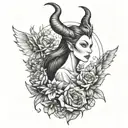 Faries and Maleficent and flowers blooming sleeve tattoo tattoo design idea