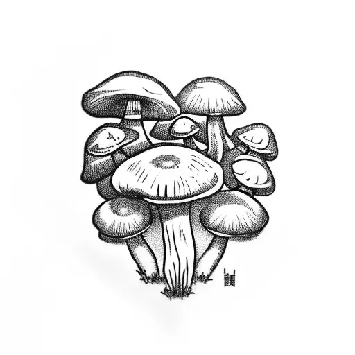 lots of kinds of mushrooms tattoo design idea