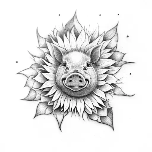 piglets with sunflowers tattoo design idea