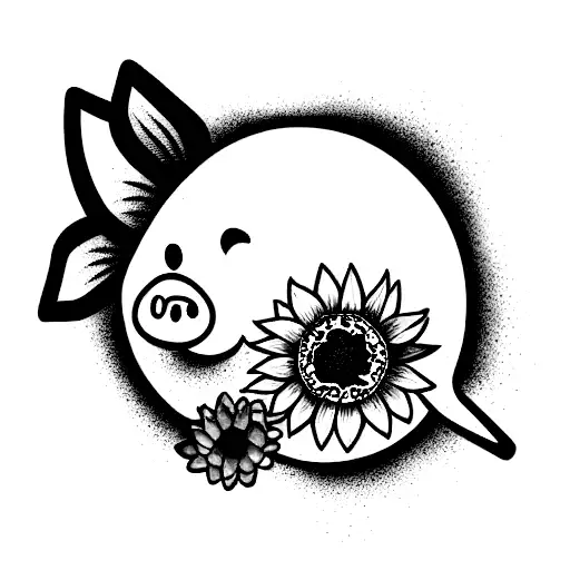 3 cute piglets with sunflowers tattoo design idea