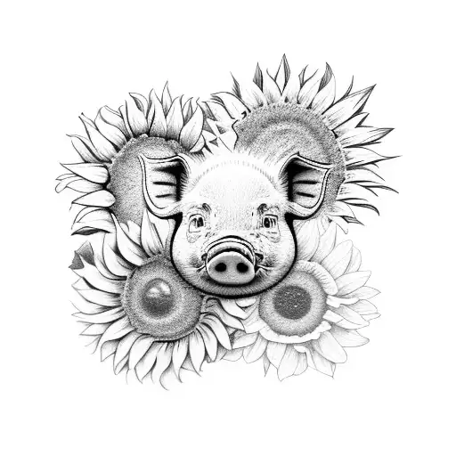3 piglets with sunflowers tattoo design idea
